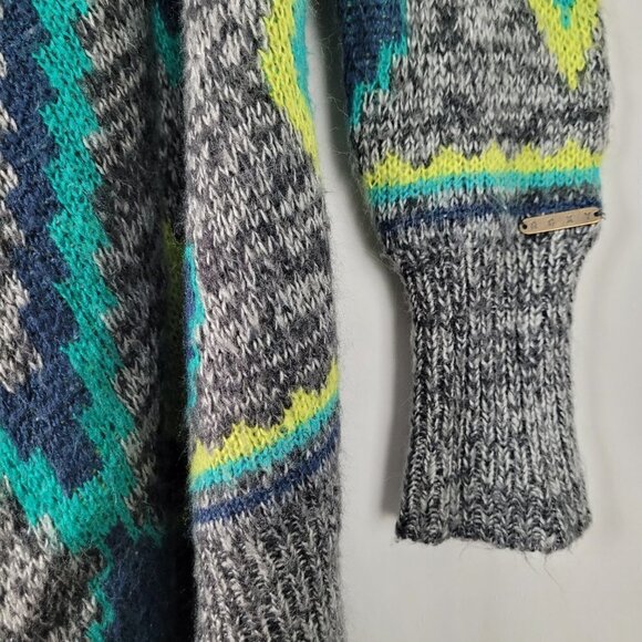 ROXY Gray Blue Boho Tribal Print Open Front Waterfall Cardigan S - Picture 2 of 8